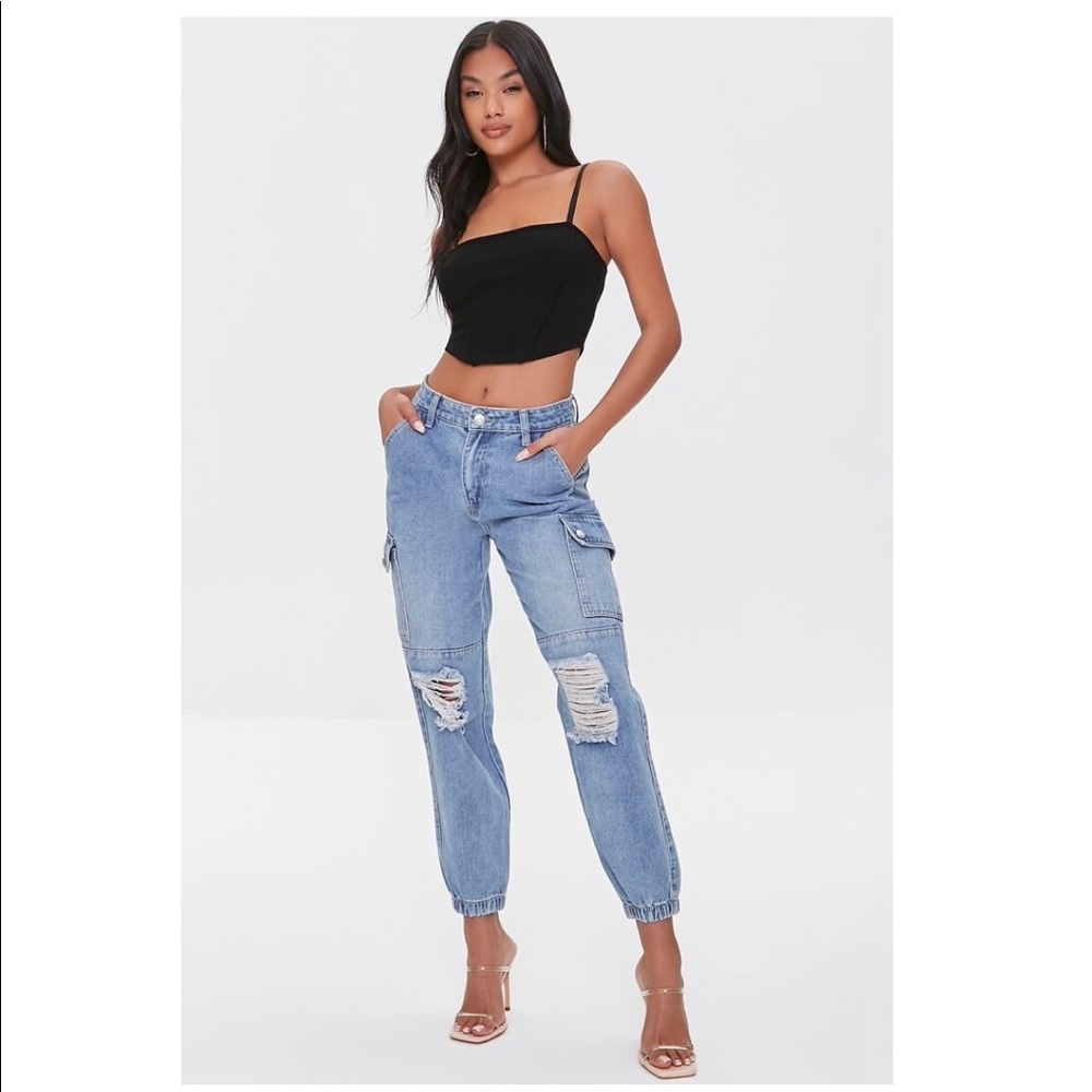 Forever 21 Cargo denim joggers, size L